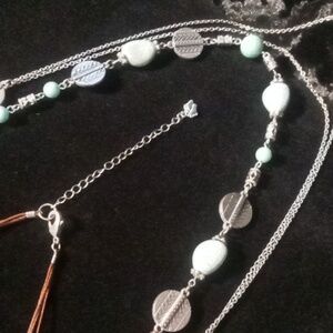 Elegant Silver and Brown & Turquoise Boho Southwestern Style Layered Necklace